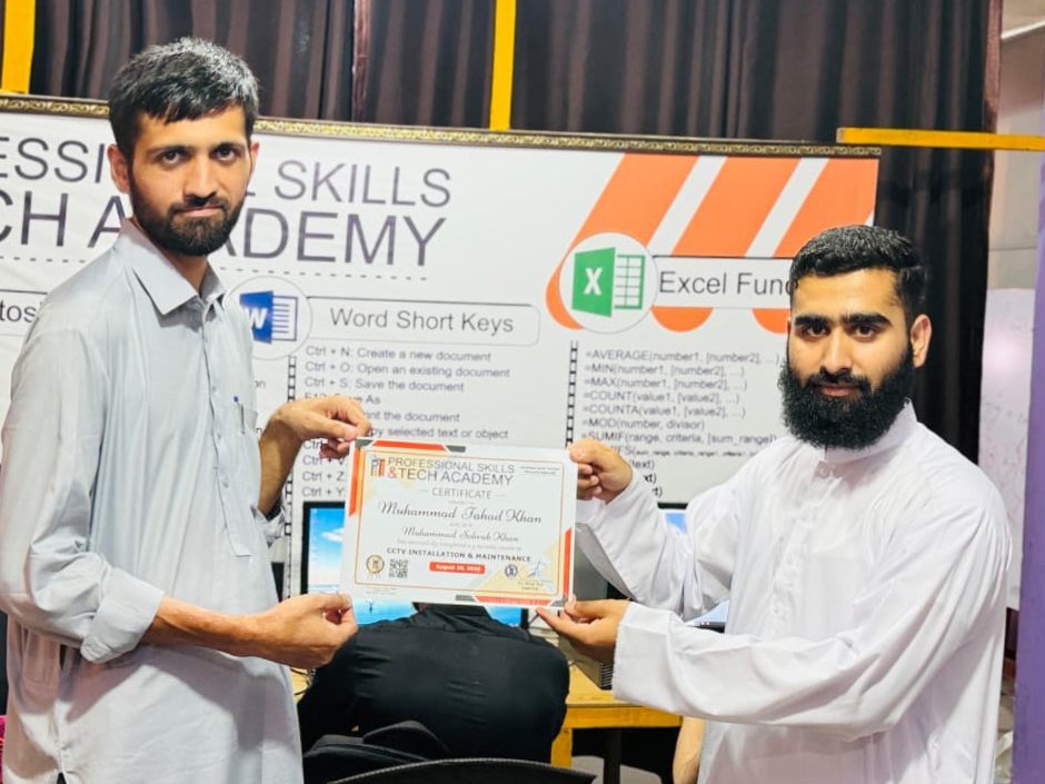 Certificate award in the PSTA computer lab
